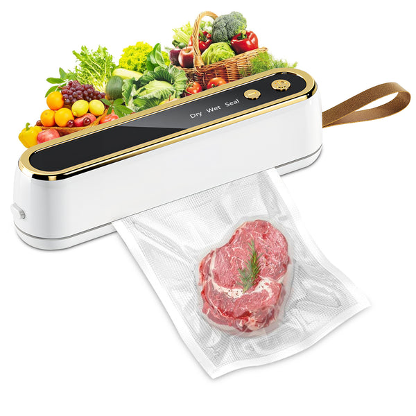Food Sealer w/Starter Kit, Dry & Moist Food Modes, Compact Design with 10 Vacuum Bags & Bulit-in Cutter(Grey)